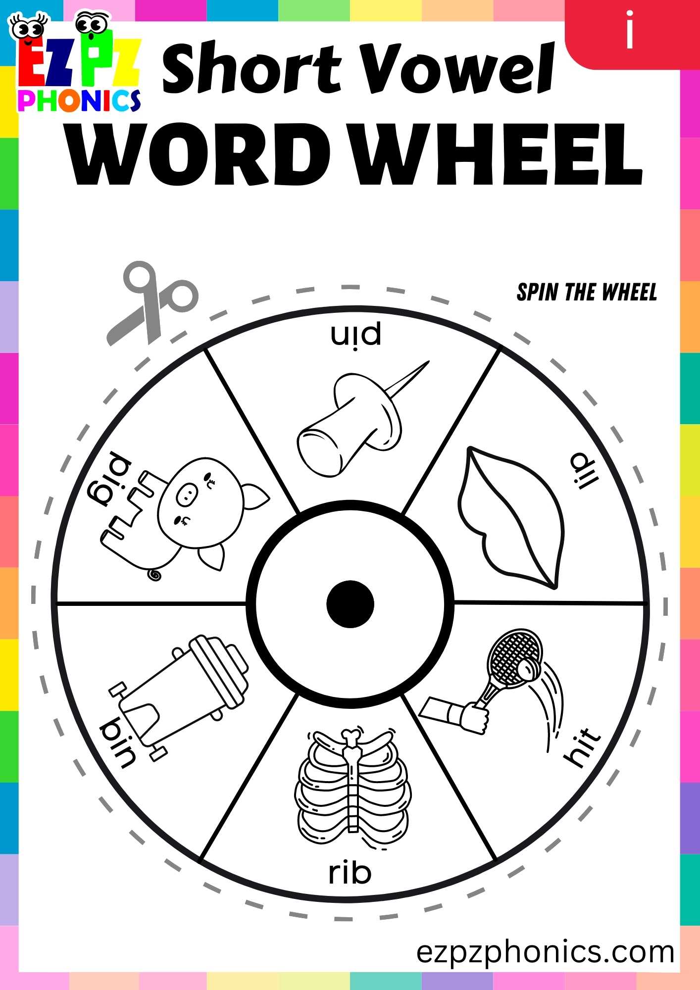Coloring 2 Short I Word Wheel CVC Short Vowel Sounds - ezpzphonics.com
